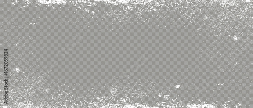 Ice frozen effect frame with frosty border on transparent background. Winter frozen snowy window frame template.  Vector illustration
