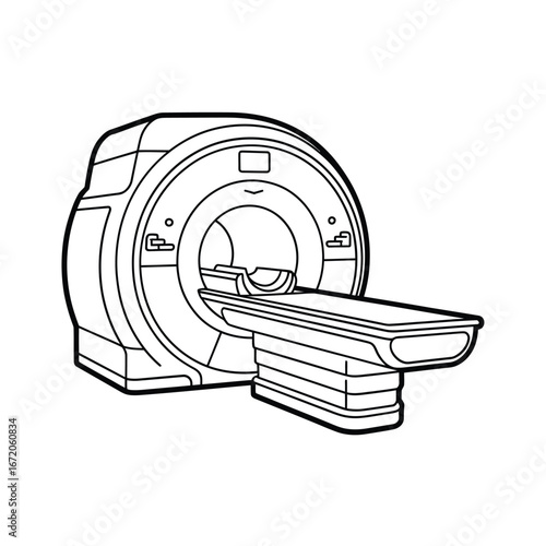 Line art illustration of a modern mri scanner machine for medical imaging