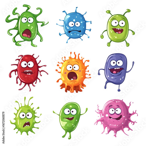 Colorful Cartoon Germs Characters Isolated - Fun 3D Illustration