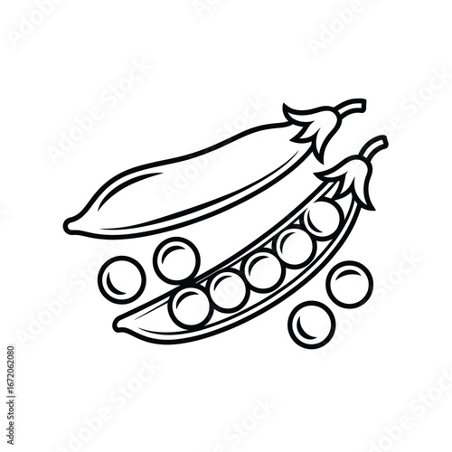 Simple line drawing of fresh peas in a pod