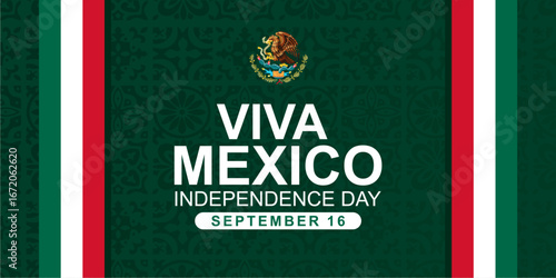 16 De Septiembre Independencia De México, means Mexico Independence Day 16th September. Banner with landmarks silhouettes and ornament patterns illustration. Great for cards, posters, banners