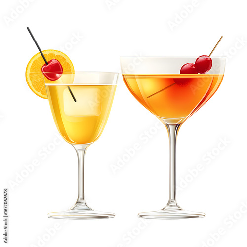 Exquisite Corpse Reviver and Sidecar Cocktails in Elegant Coupe Glasses