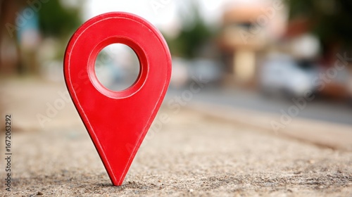 Red marker on street map indicating location and navigation points for urban planning and geographical exploration