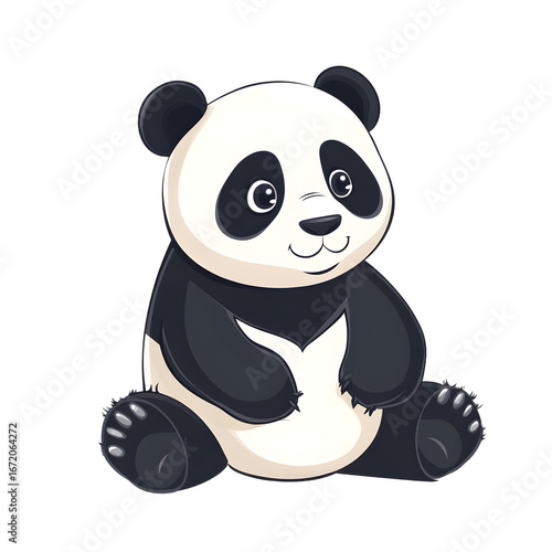 Adorable Full Size Panda Sitting Isolated on White Background