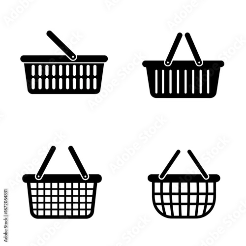 Shopping Basket Icons Four Unique Black and White Designs
