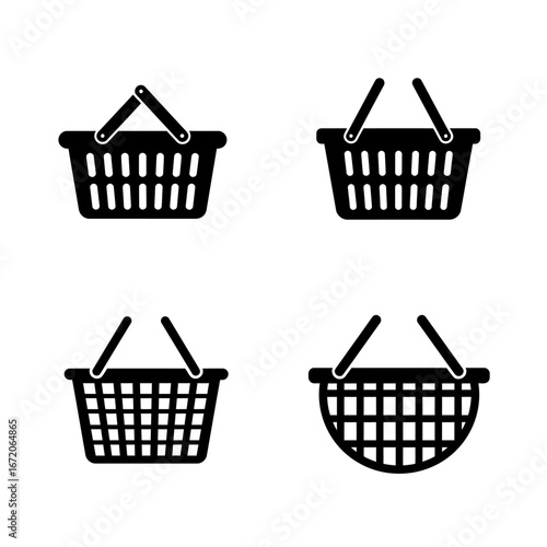 Shopping Basket Icons Four Unique Black and White Designs