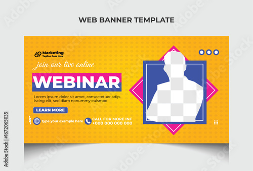 Multipurpose company live webinar web banner template and youtube thumbnail template design. Webinar web banner or video thumbnail template design.