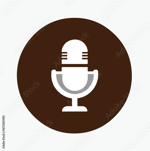 Retro microphone icon on a dark brown circle background representing audio recording and voice input technology