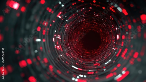 Abstract tunnel vortex of red and gray