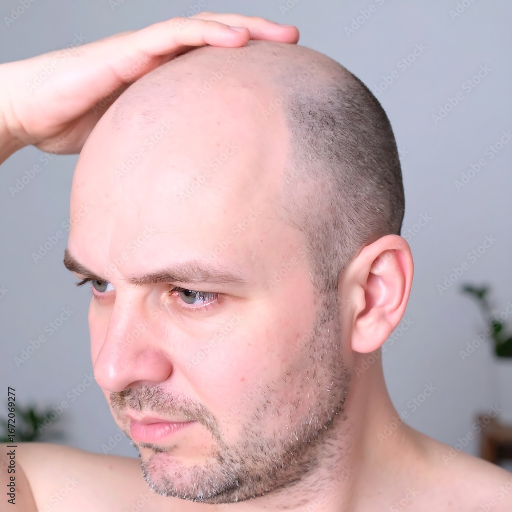 Obraz premium Close-up of a man with a shaved head