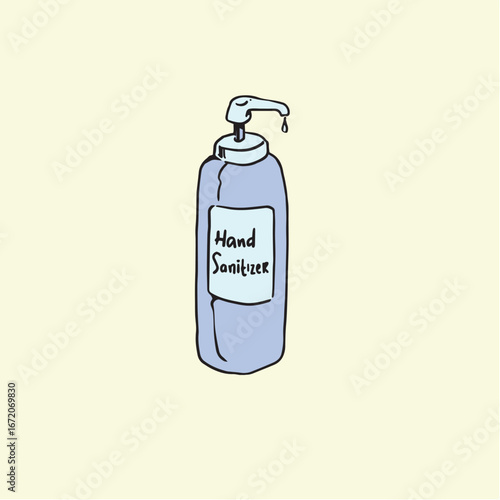 An illustration of a hand sanitizer bottle with a pump dispenser, a common item used for hygiene and to kill germs. This simple and clean vector art is great for use in medical, health, or sanitation