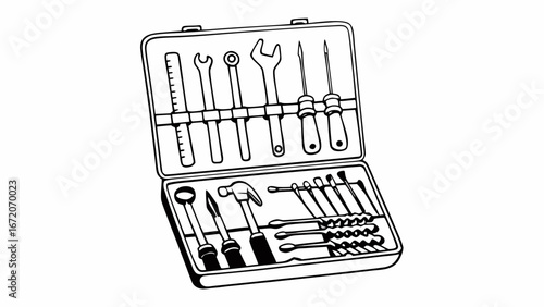 Illustration of a toolbox filled with various hand tools including wrenches and screwdrivers inside created with generated ai