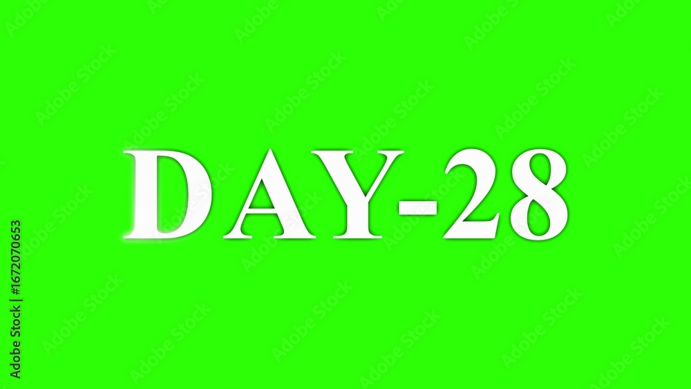 Naklejka premium White Text DAY-28 on Green Screen Background day 28 twenty eight