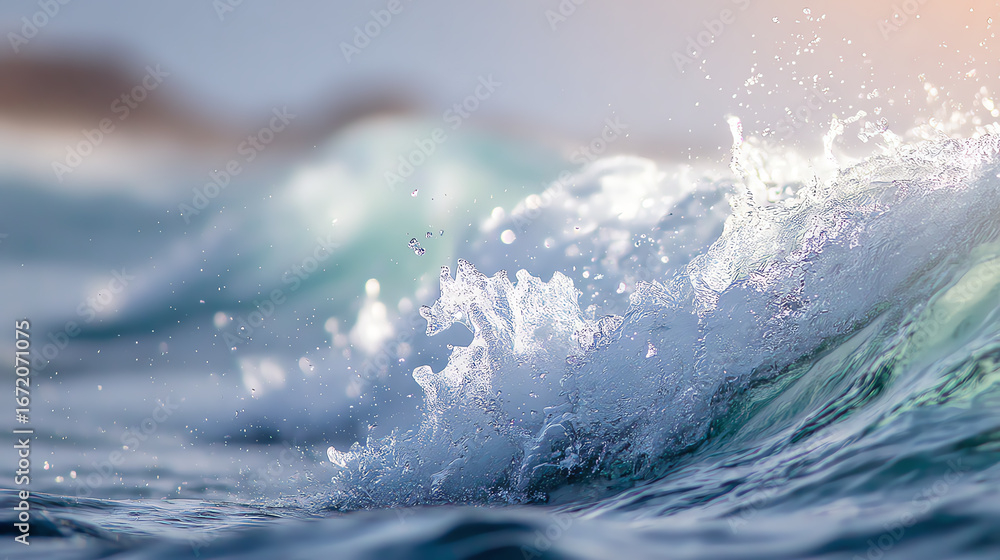 Obraz premium A close-up view of ocean waves crashing gently, capturing the beauty and movement of water.