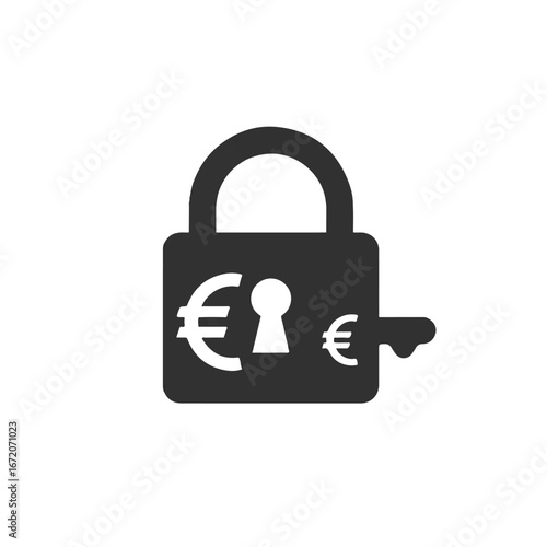 Padlock with euro symbols securing financial assets representing money security and investment protection in black and white, simple concept.