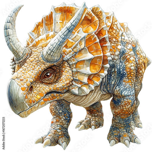 Protoceratops, watercolor illustration vector, isolated on a white background.