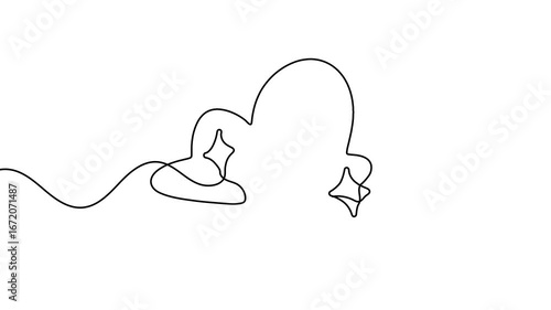 Animation of a single line drawing of moon. Continuous contour movement of a moon. Continuous video with one line.