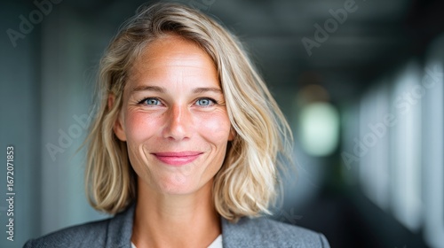 Free Download Smiling businesswoman with blonde hair indoors - GFXLoad
