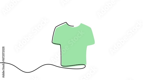 Animation of a single line drawing of t-shirt with color. Continuous contour movement of a t-shirt with color. Continuous video with one line.