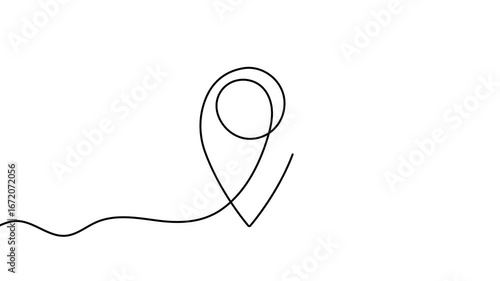 Animation of a single line drawing of location sign. Continuous contour movement of a location sign. Continuous video with one line.