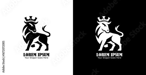 Cow logo design wearing a crown with a simple modern shape