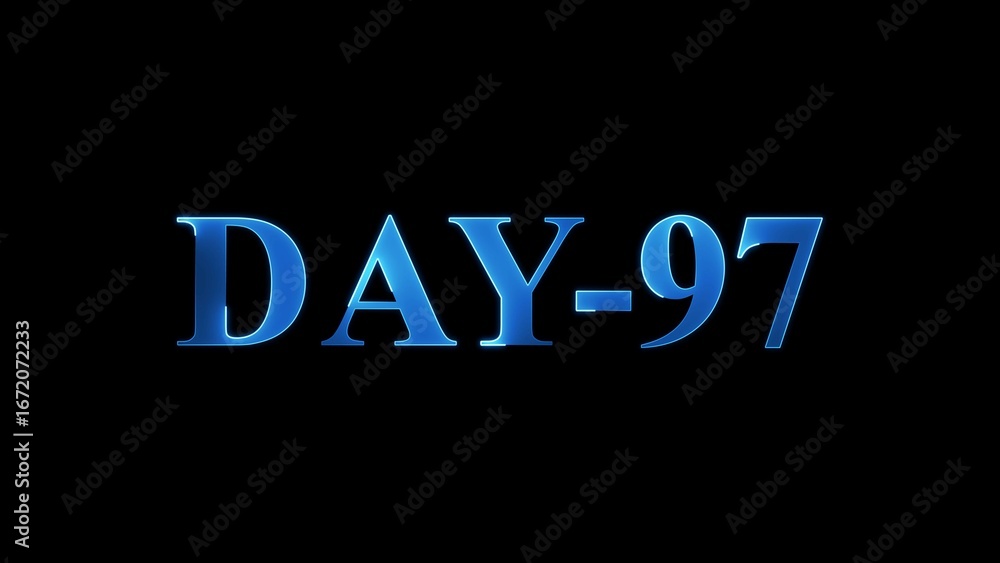 Obraz premium Blue Metallic 3D Text DAY-97 on Black Background day 97 number