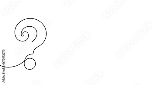 Animation of a single line drawing of question mark. Continuous contour movement of a question mark. Continuous video with one line.
