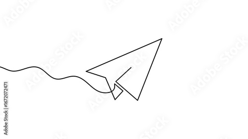 Animation of a single line drawing of paper plane. Continuous contour movement of a paper plane. Continuous video with one line.