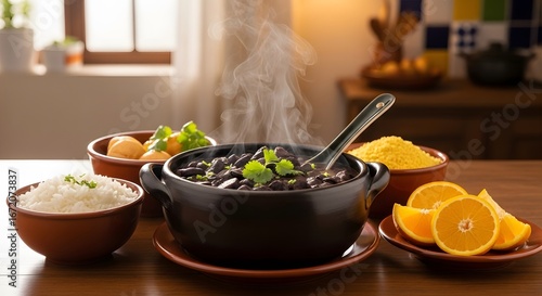 Fototapeta Naklejka Na Ścianę i Meble -  Brazilian feijoada served in a clay pot.