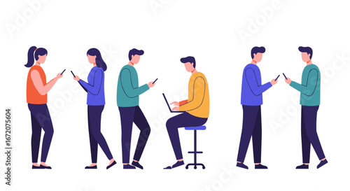 People interacting with technology in modern minimalist style
