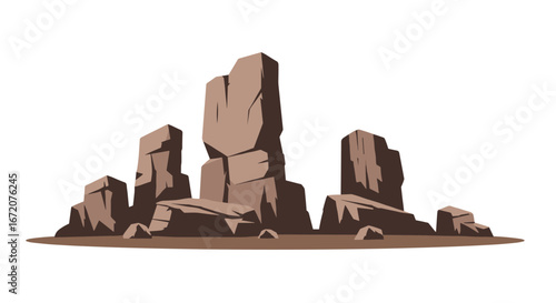 Ancient desert rock formation in flat style isolated on white background