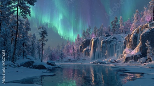 Wallpaper Mural Frozen Waterfall Aurora Borealis Winter Wonderland Torontodigital.ca