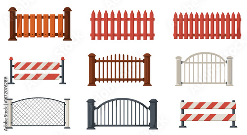 Variety of colorful fences with diverse designs and styles