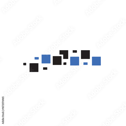 Arrangement of blue and black squares drifting across a white space suggests data flow and digital connectivity, creating a modern and techforward feeling.
