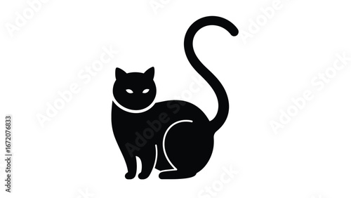 Sitting Black Cat with Glowing Eyes