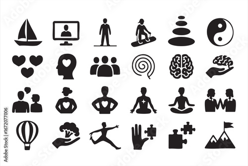 Mental health and wellness graphic icons collection