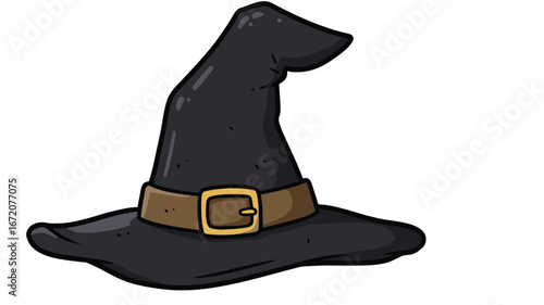 Cartoon Witch Hat with Buckle on White Background