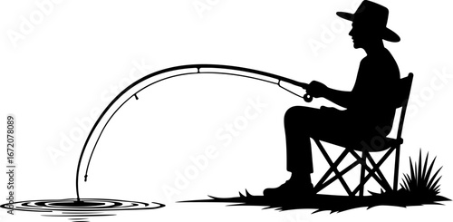 silhouette of angler with fishing rod