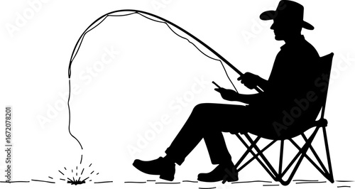 silhouette of angler with fishing rod