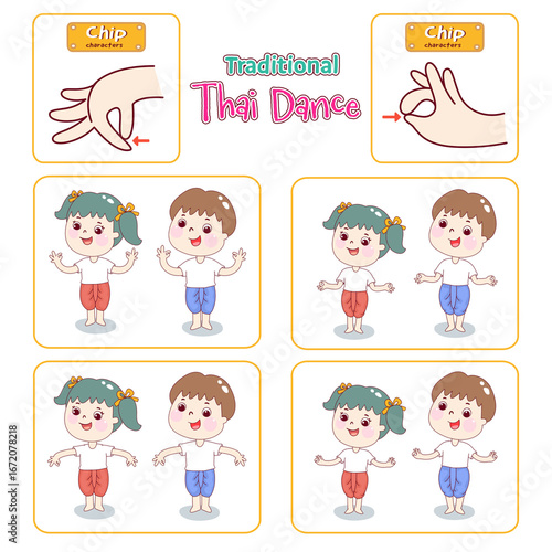 Cartoon traditional Thai dance vector.