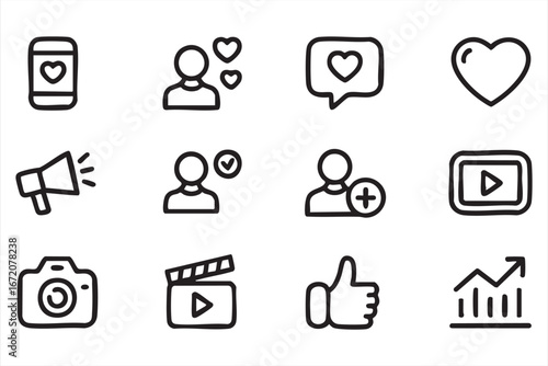 Flat line social networking and communication icons pack