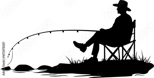 silhouette of angler with fishing rod