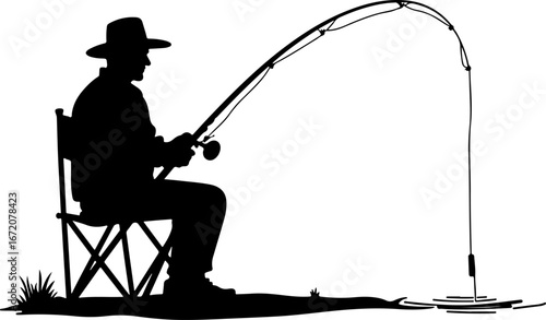 silhouette of angler with fishing rod