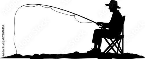 silhouette of angler with fishing rod