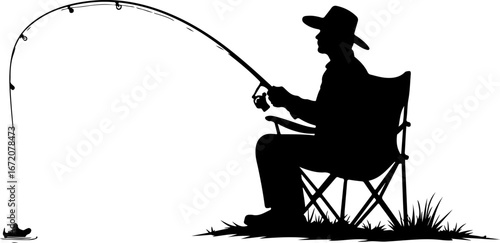 silhouette of angler with fishing rod