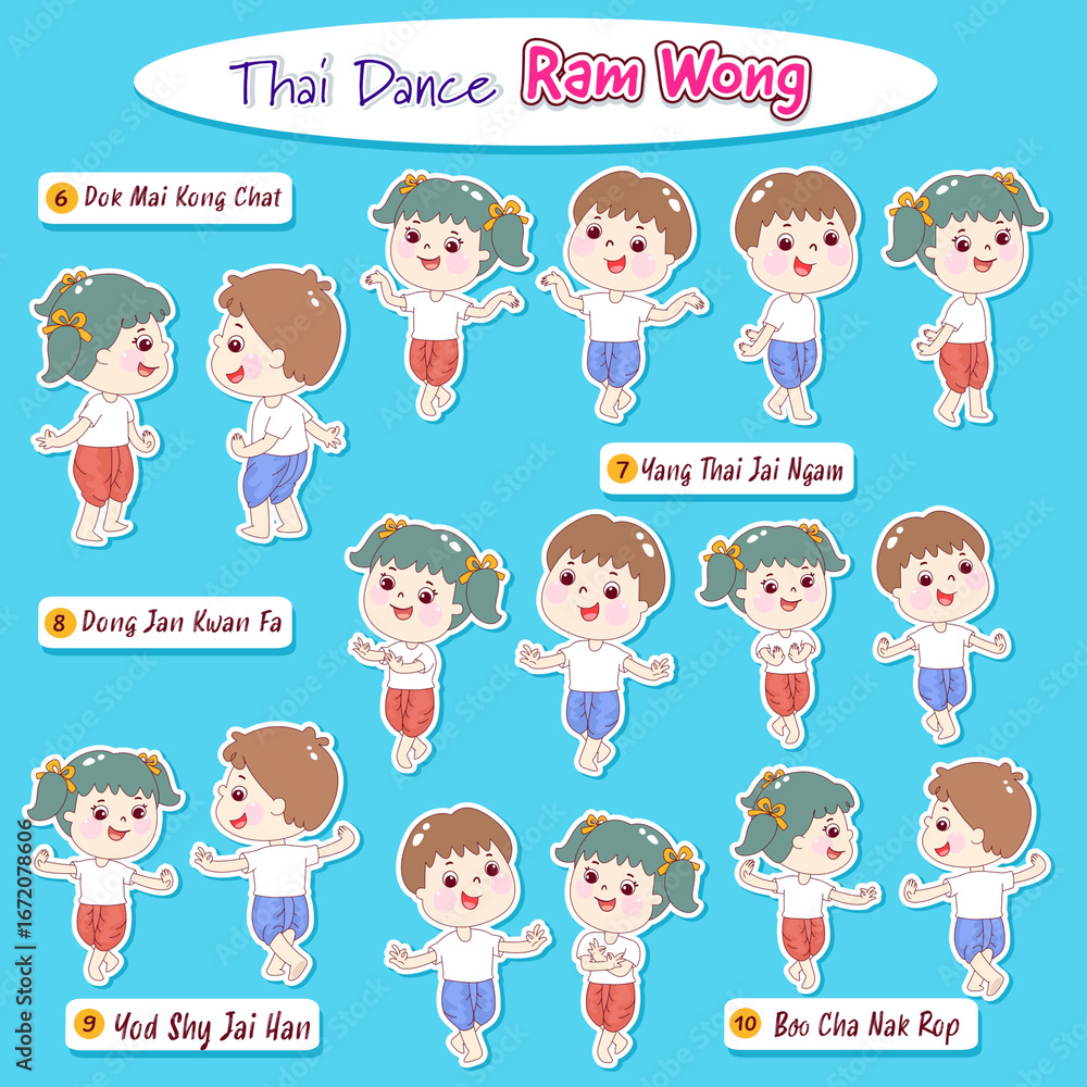 Cartoon traditional Thai dance vector. Cartoon traditional Thai dance vector.