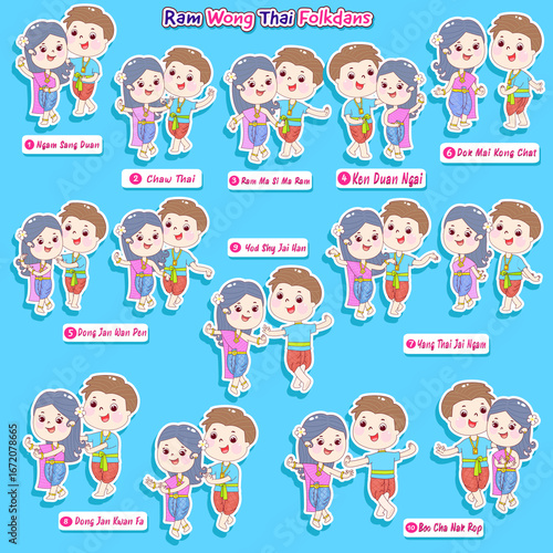 Cartoon traditional Thai dance vector.