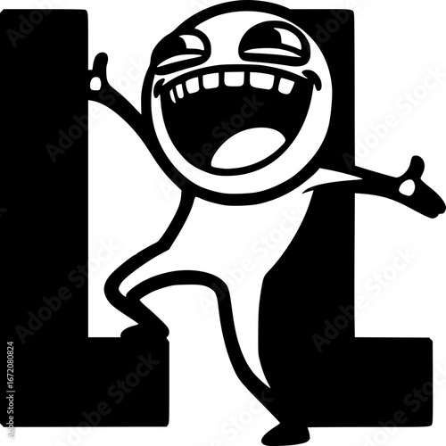 Laughing Out Loud Character Leaning on Large Letter L