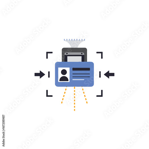 Document shredder destroys personal identification card in office, symbolizing data protection and information security with a modern, clean aesthetic.