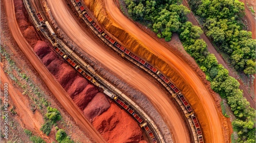 Aerial View of Train Tracks and Red Soil Landscape